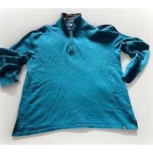 The North Face Wool Blend Quarter Zip Fleece Pullover Blue Mens Large